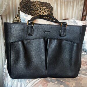 Lifeamar Black PU Leather Laptop Tote Bag w/ Large Cup Holder Brand New